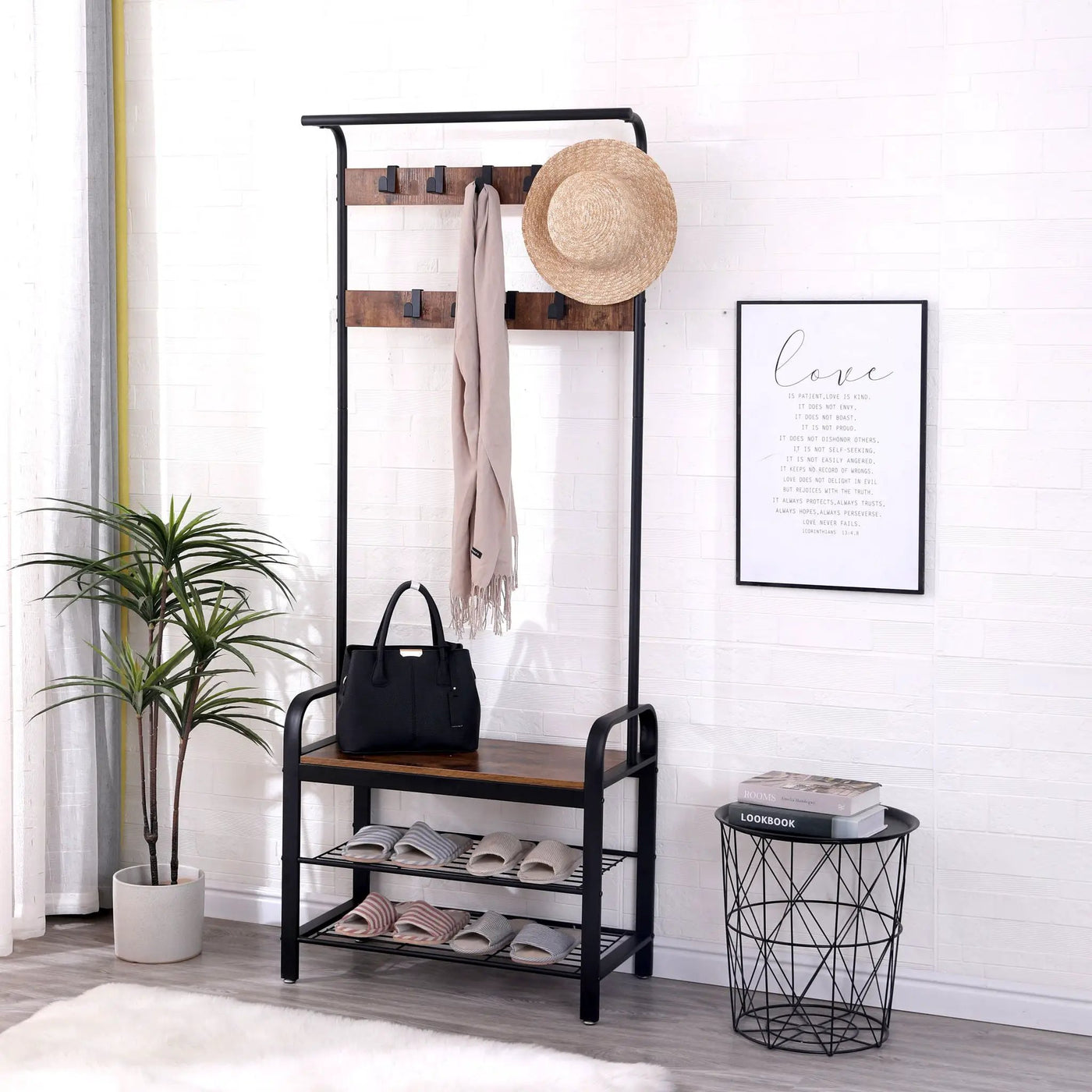 Hall Tree With Shoe Bench For Entryway With 9 Removable Hooks by HouseOfZazla