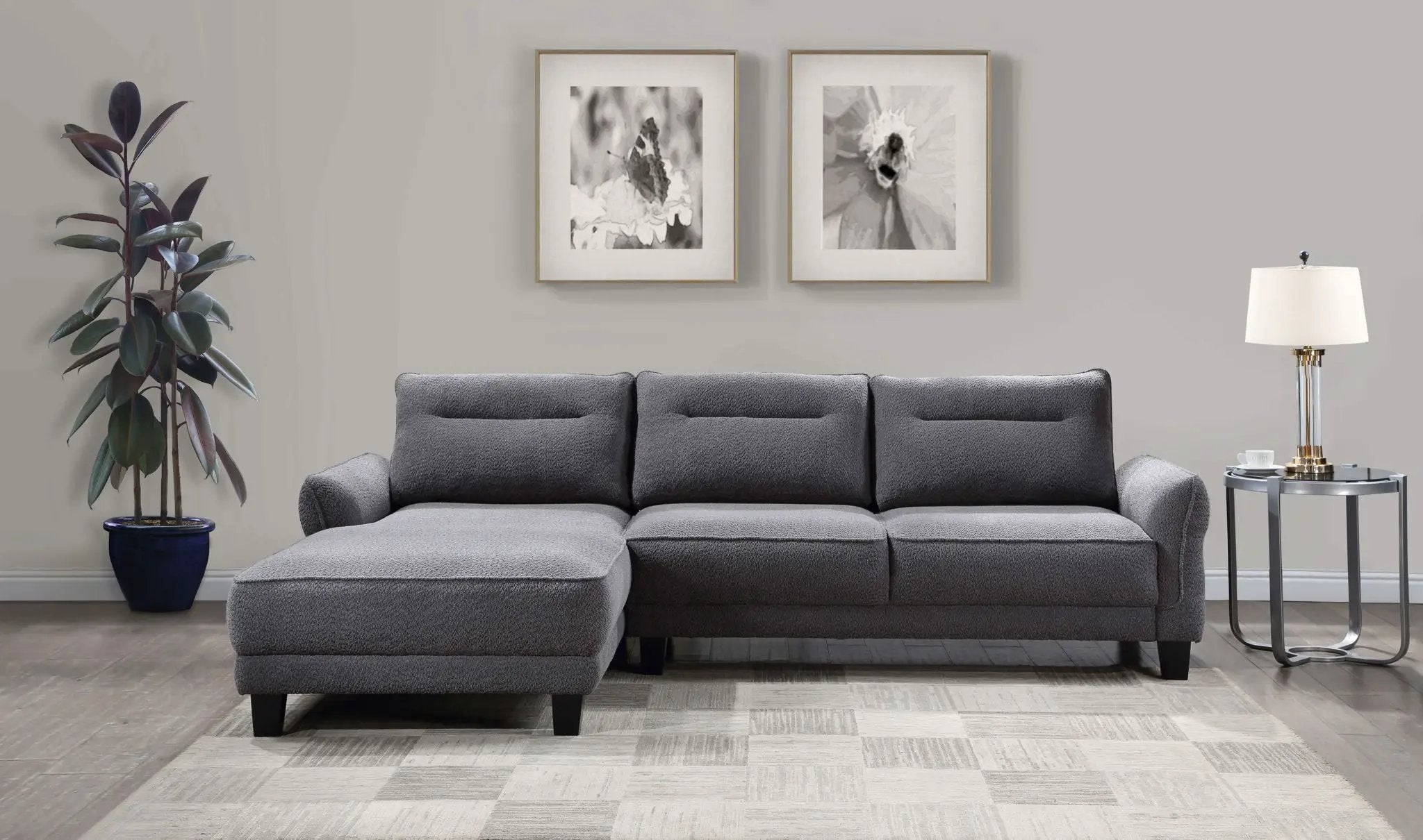 Caspian Upholstered Curved Arm Chaise Sectional Sofa Grey by Unique Piece Furniture