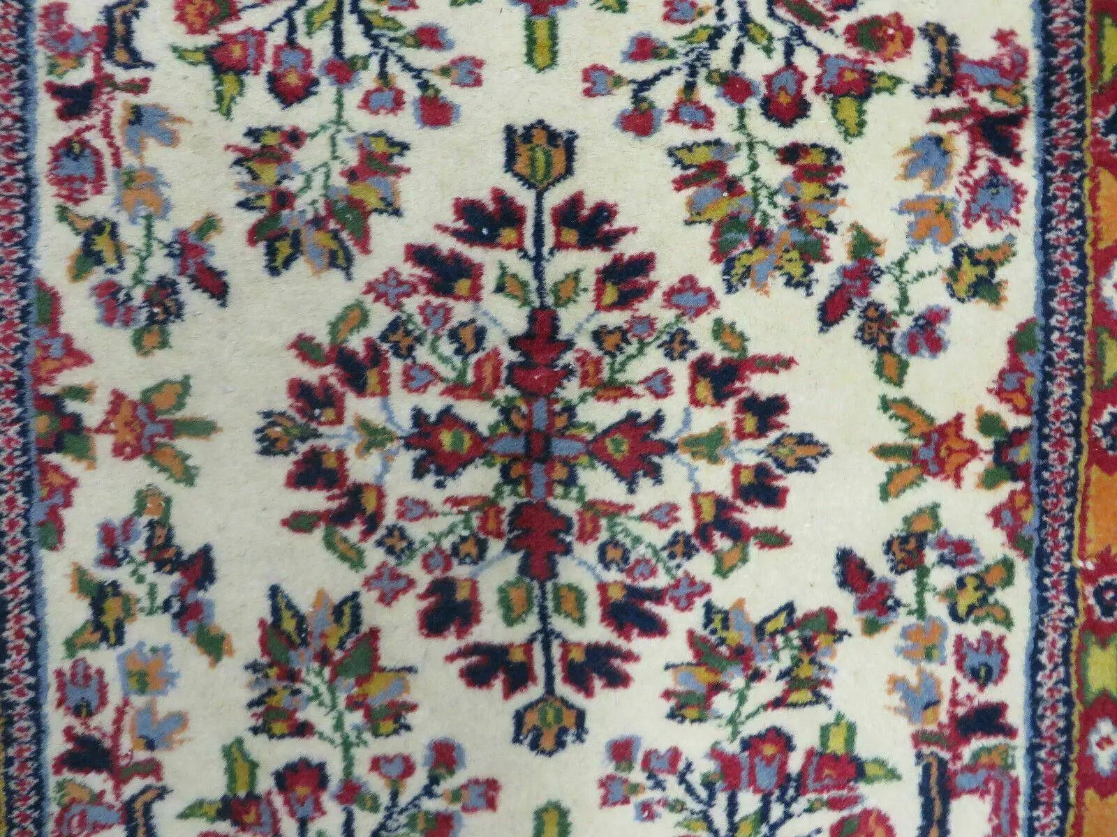 Small Persian Rug 2 x 3, Tiny Persian Sarouk Carpet, Cream Navy Blue Red, Floral Medallion, Vintage Wool Rug, Handmade Hand-Knotted Oriental Rug by Jewel Rugs