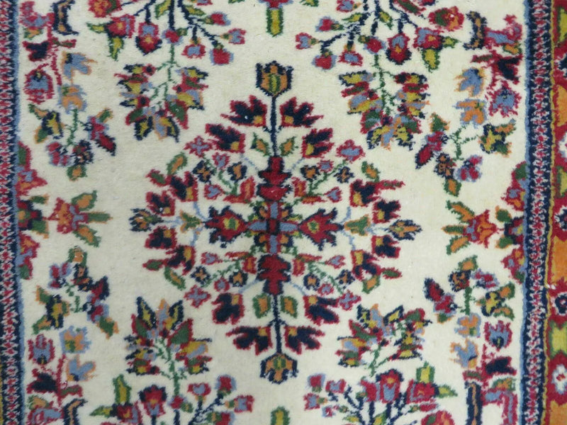 Small Persian Rug 2 x 3, Tiny Persian Sarouk Carpet, Cream Navy Blue Red, Floral Medallion, Vintage Wool Rug, Handmade Hand-Knotted Oriental Rug by Jewel Rugs