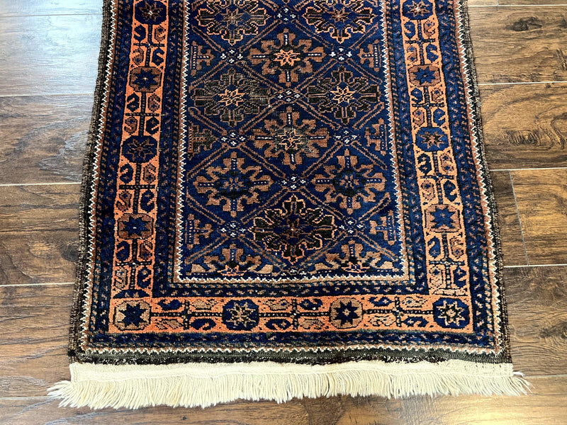 Small Antique Persian Rug 2.7 x 4.7, Handmade Wool Rug, Navy Blue, Balouch Rug, Tribal Rug by Jewel Rugs