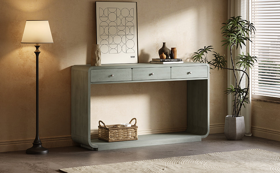 Antique-Style Console Table with 3 Storage Drawers - Blue, Natural, Beige, photo 8 of 10