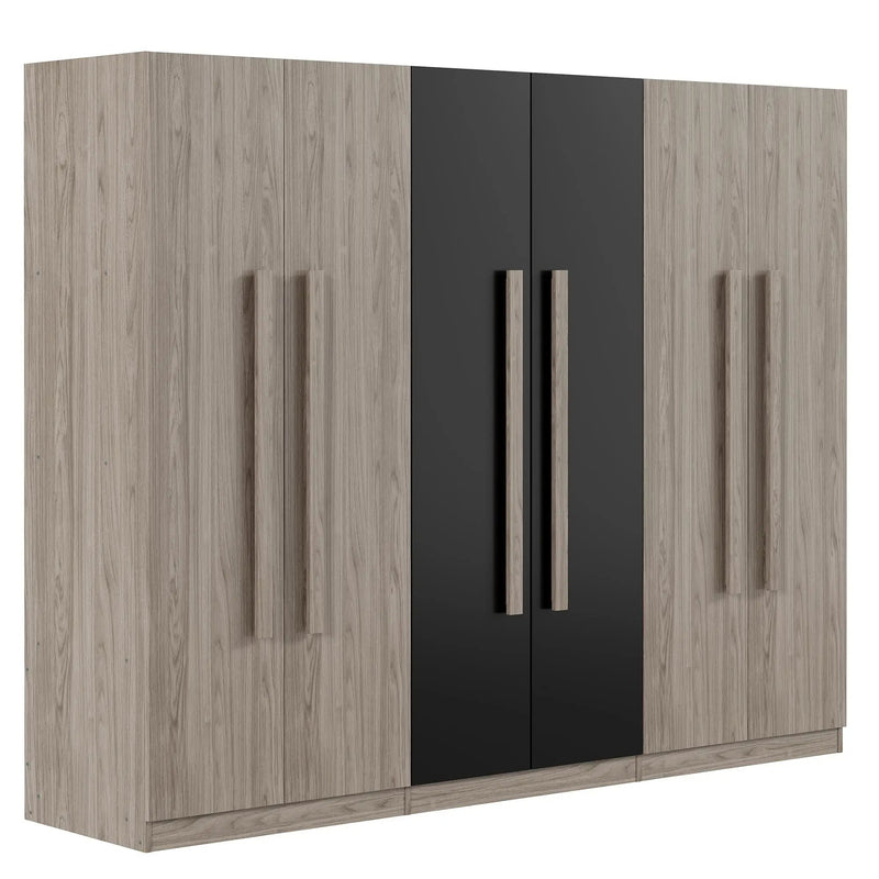 6 Doors Wardrobe Storage For Bedroom, With 2 Drawers Inside - Black / Nature by Unique Piece Furniture