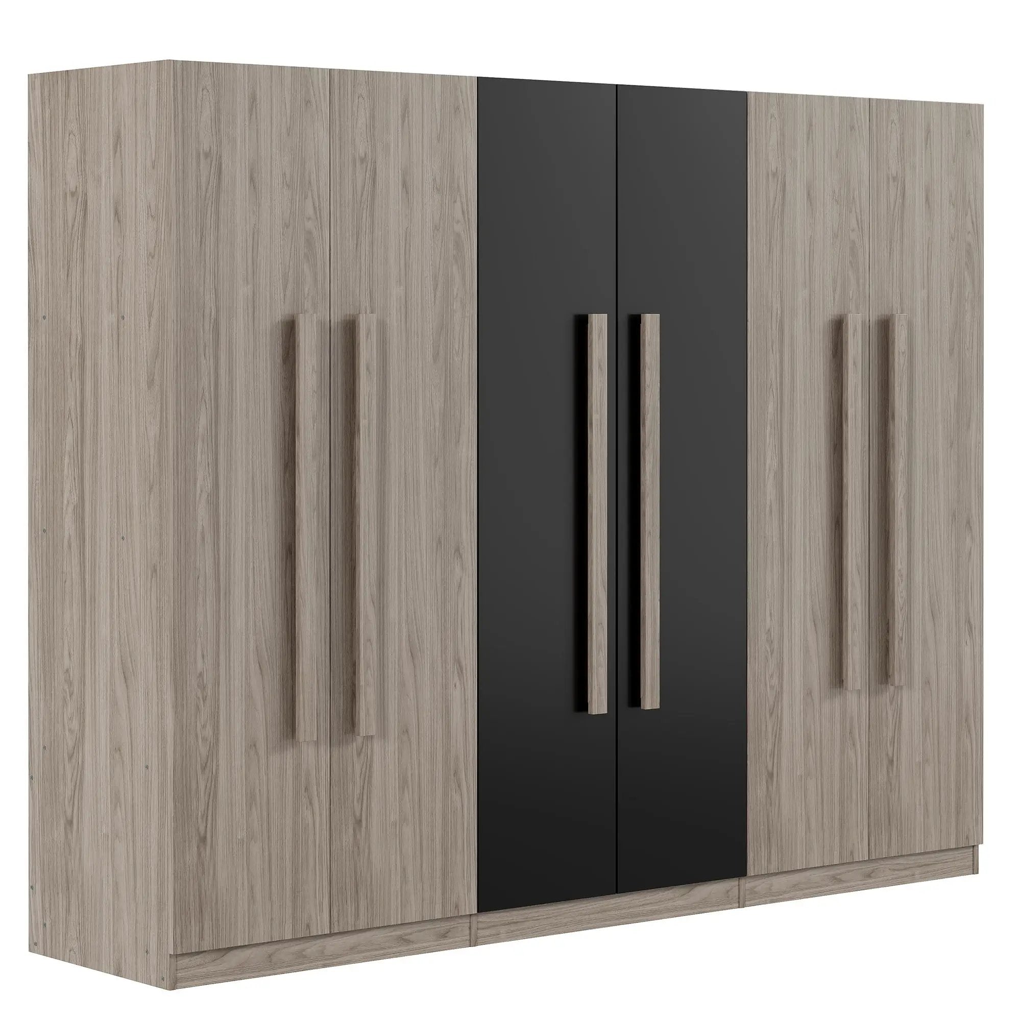 6 Doors Wardrobe Storage For Bedroom, With 2 Drawers Inside - Black / Nature by HouseOfZazla