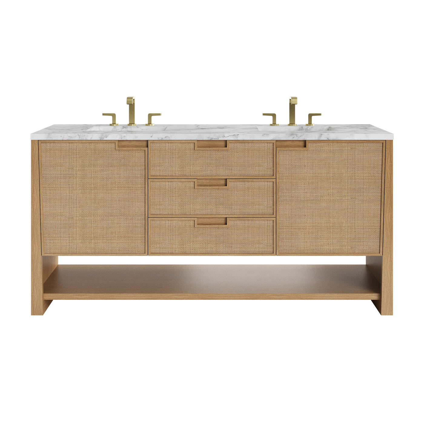 James Martin Solene 72" Double Bathroom Vanity, Seaside Oak with Carrara White countertop