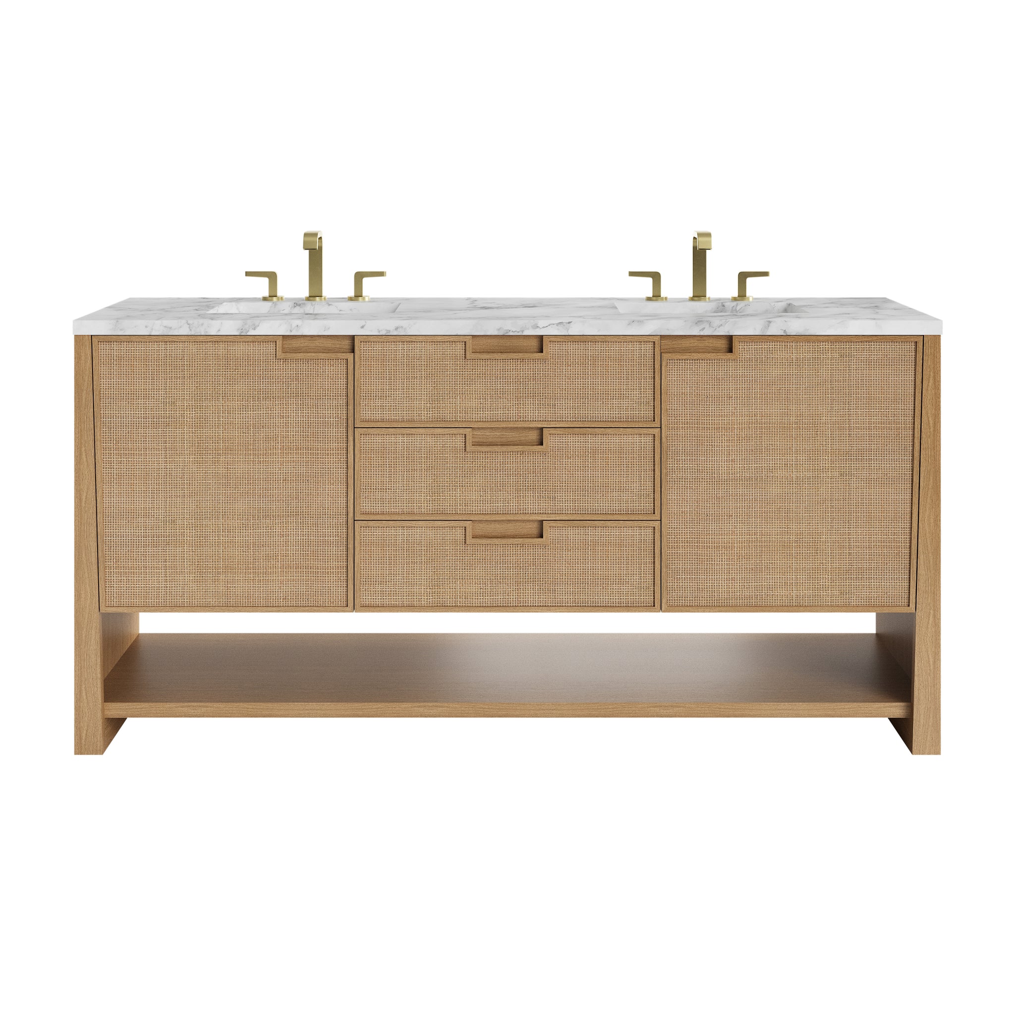 James Martin Solene 72" Double Bathroom Vanity, Seaside Oak with Carrara White countertop