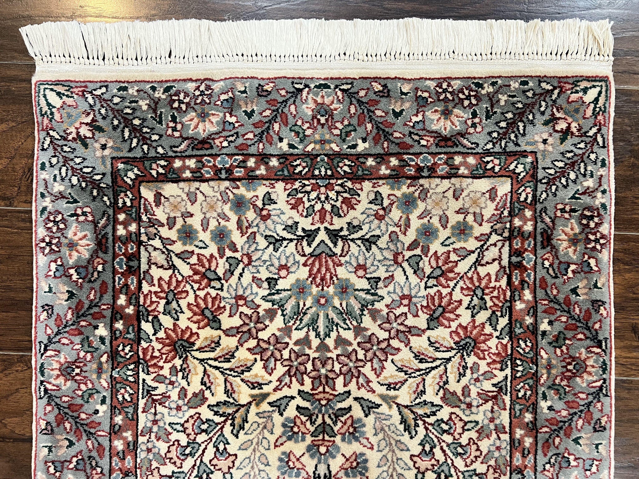 Sino Persian Runner Rug 2.7 x 10, Floral Kirman Lavar Carpet for Hallway, Cream, Handmade Wool Vintage Rug by Jewel Rugs