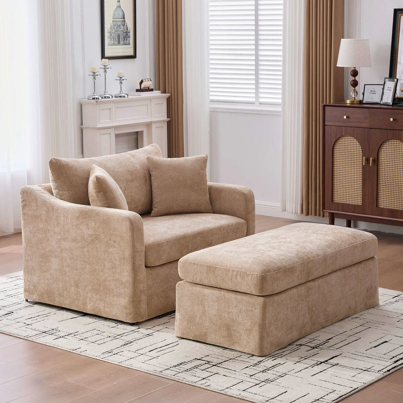 Accent Chair With Ottoman, Includes 2 Bolster Pillows by Unique Piece Furniture