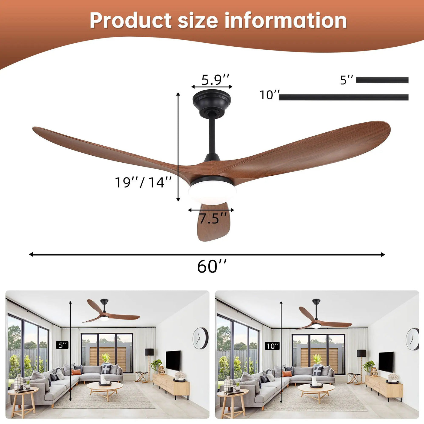 Smart Ceiling Fan With Lights, 3 Blades, Reversible Quiet DC Motor For Indoor by HouseOfZazla