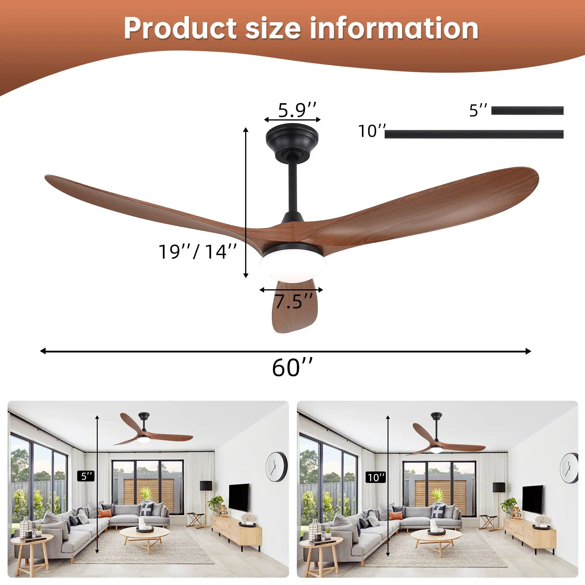 Smart Ceiling Fan With Lights, 3 Blades, Reversible Quiet DC Motor For Indoor by HouseOfZazla