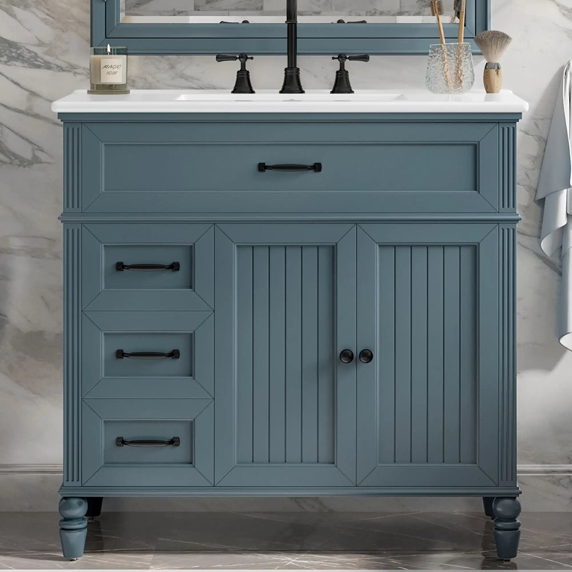 Bathroom Vanity With Sink, 2 Doors 2 Drawers, Freestanding Design by HouseOfZazla