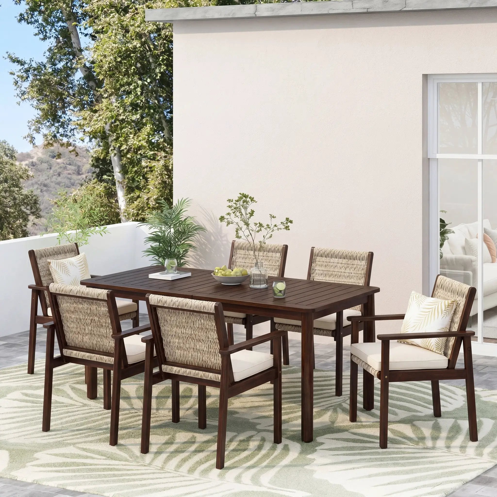 7 Piece Outdoor Acacia Wood Dining Set With Cushions by HouseOfZazla