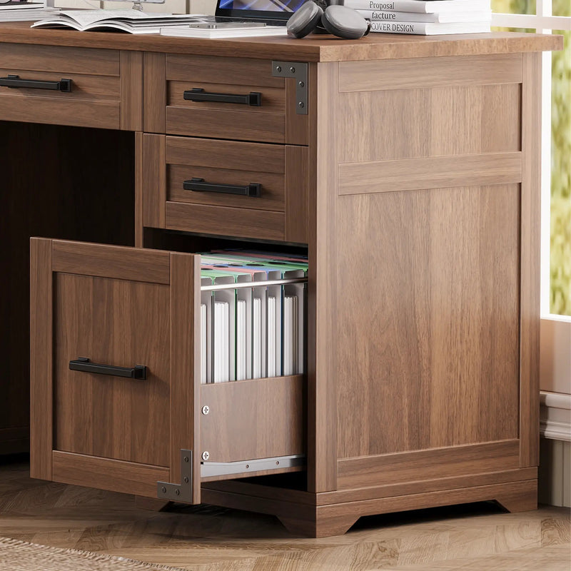55" Farmhouse Executive Desk with Charging Station by HouseOfZazla