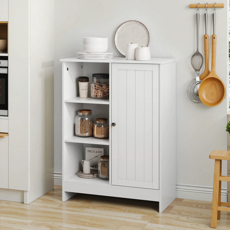 Classic Freestanding Bathroom And Kitchen Storage Cabinet With Adjustable Shelves - White by HouseOfZazla
