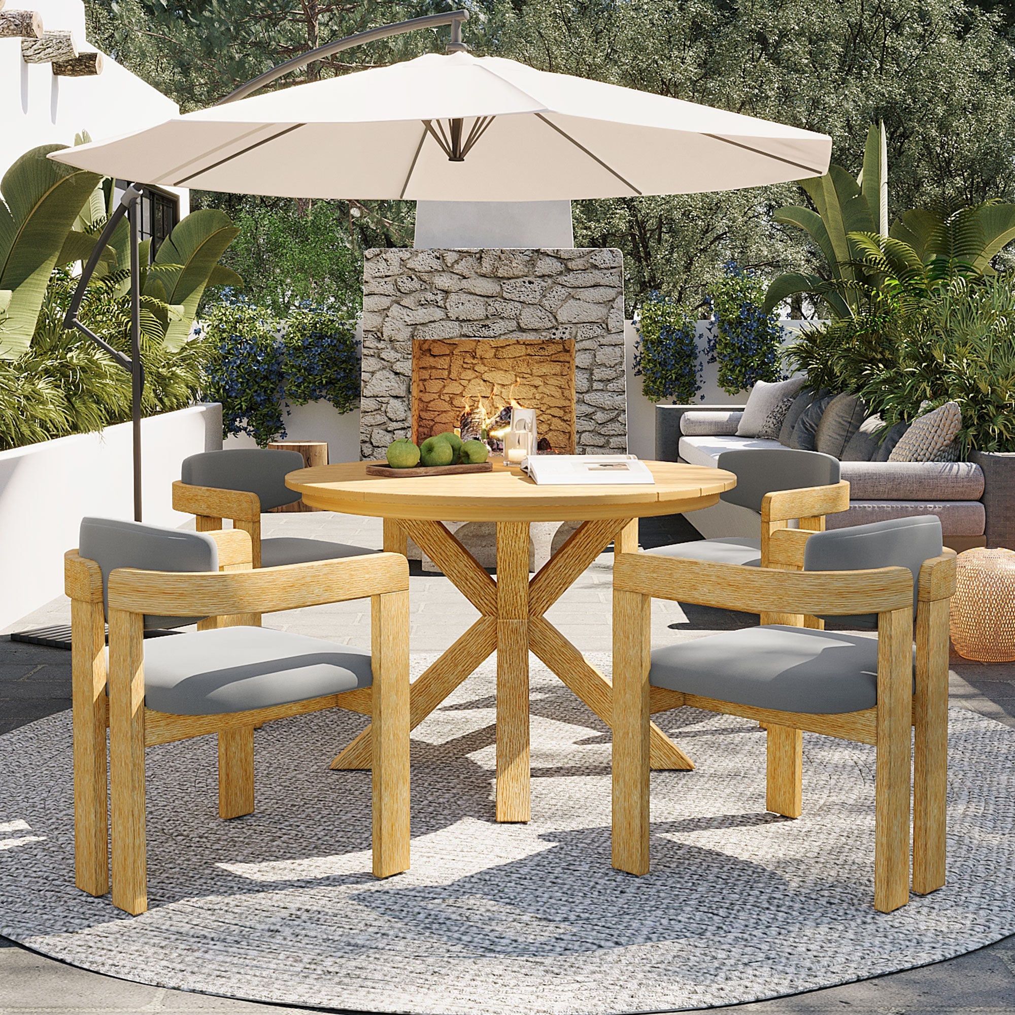 5-Piece Outdoor Acacia Wood Round Dining Set by HouseOfZazla