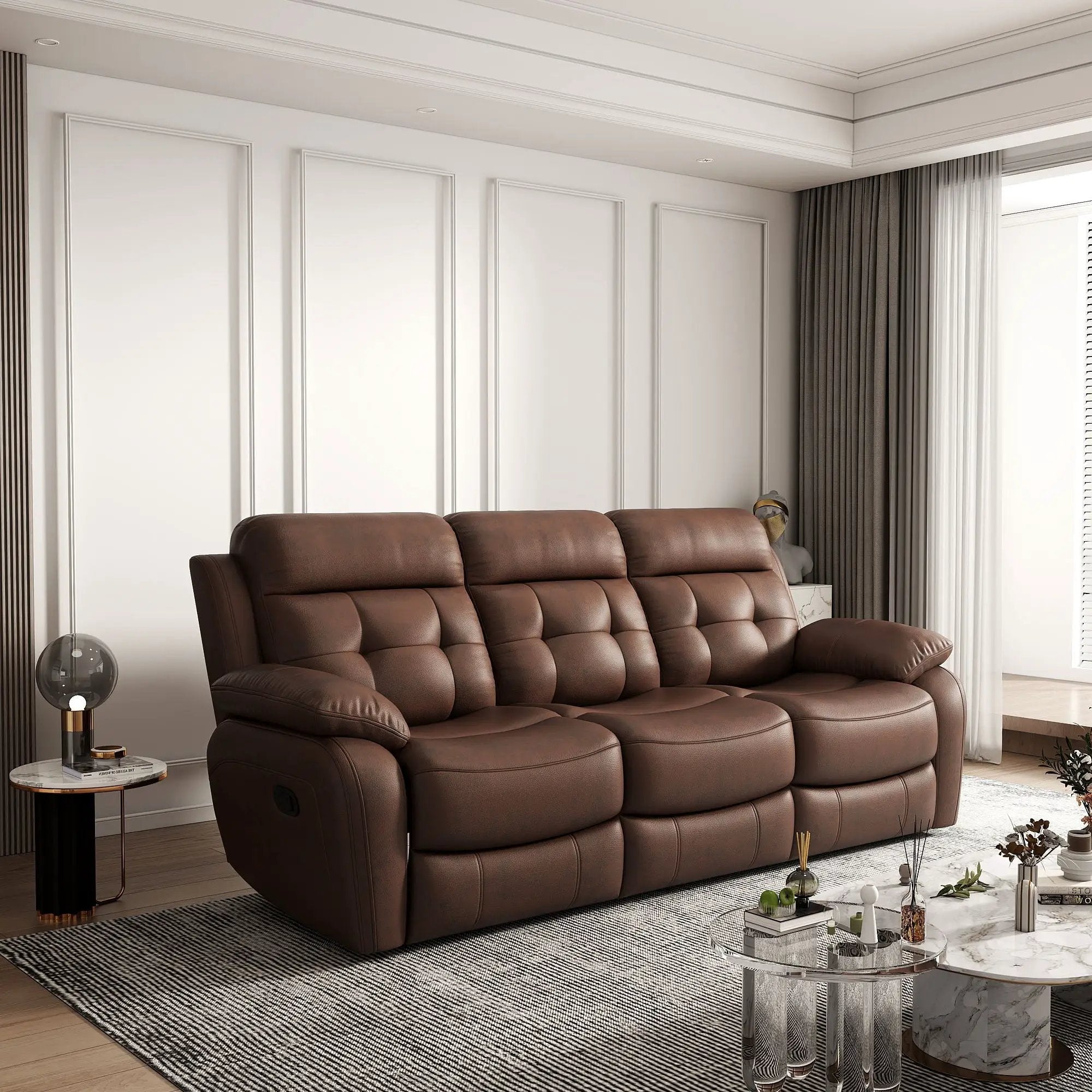 Genuine Non Power Reclining Sofa With Drop Down Table, Stainless Steel Cupholders And Magazine Bag by HouseOfZazla
