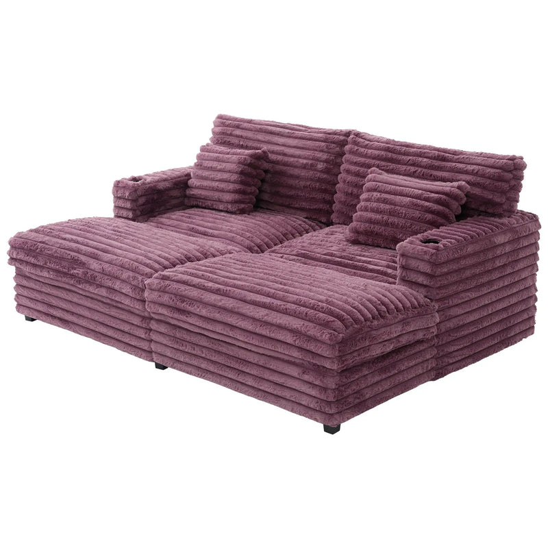 Oversized Double Chaise Lounge Sofa Bed With USB Ports And Cup Holders by Unique Piece Furniture