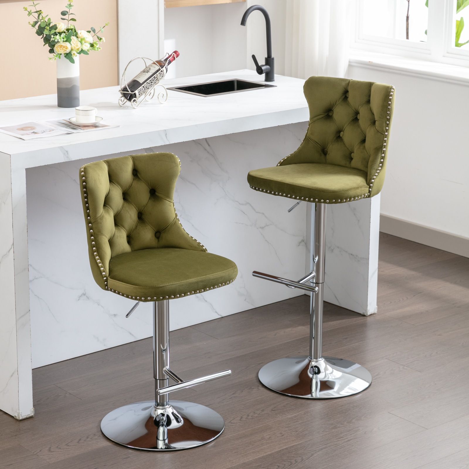 Swivel Adjustable Height Barstools Set of 2 by HouseOfZazla