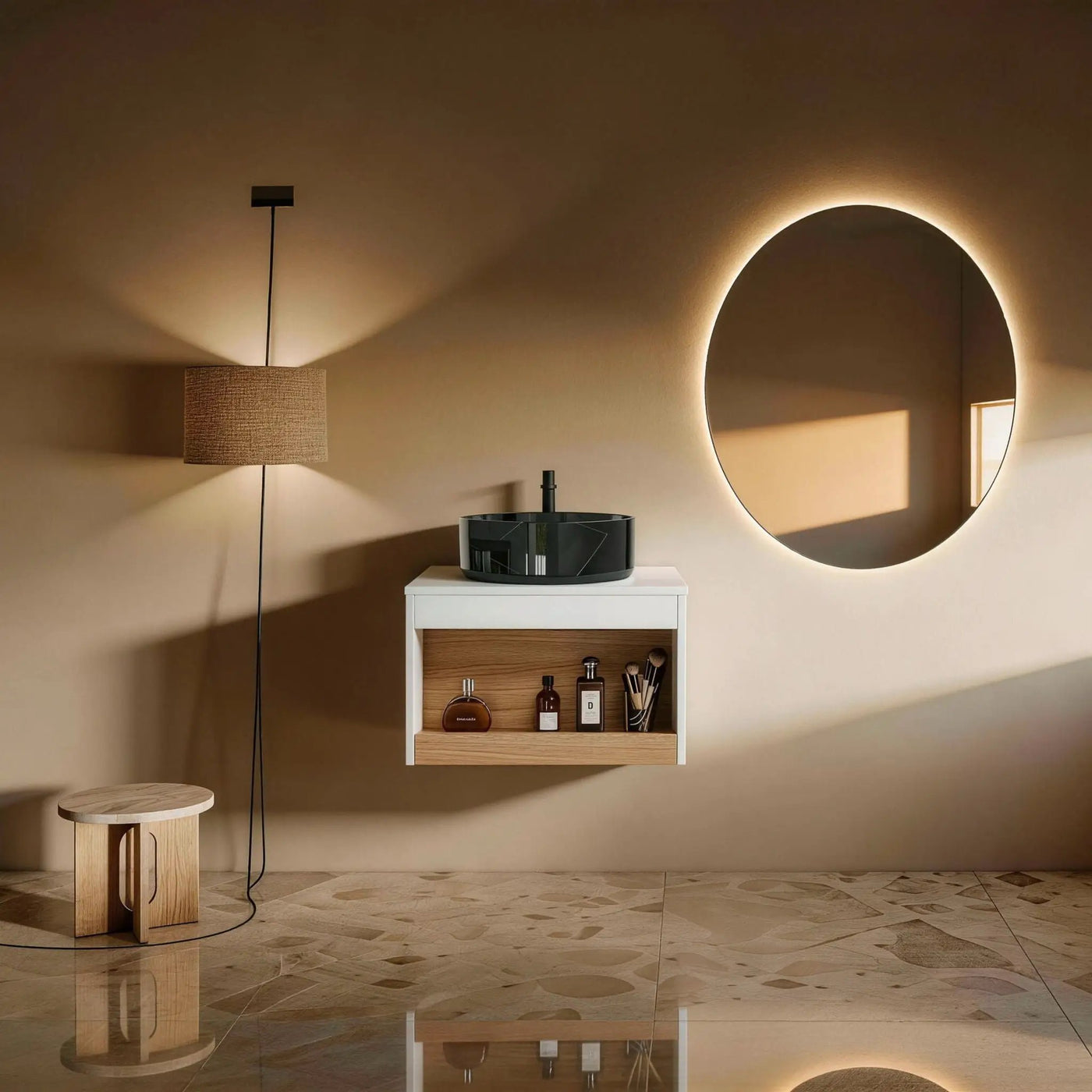 Floating Bathroom Vanity With Vessel Sink With Open Shelf Storage by HouseOfZazla