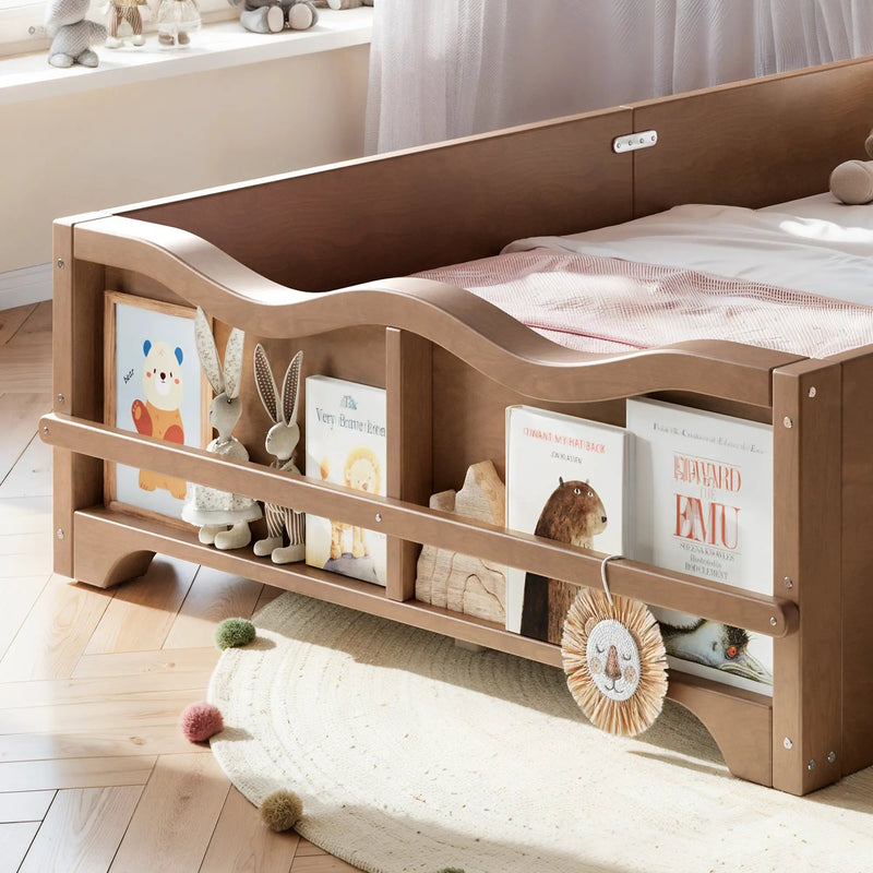Twin Size Kids Platform Bed with Full Surround Guardrails by HouseOfZazla