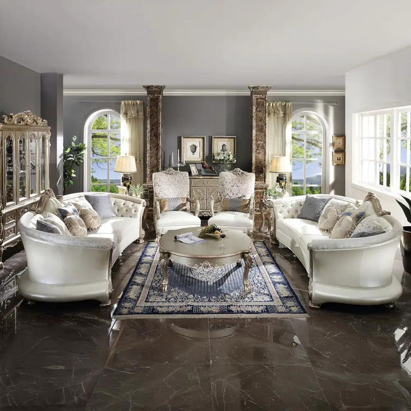 Dresden II - Sofa With 7 Pillows - Pearl Synthetic Leather & Gold Patina by Unique Piece Furniture