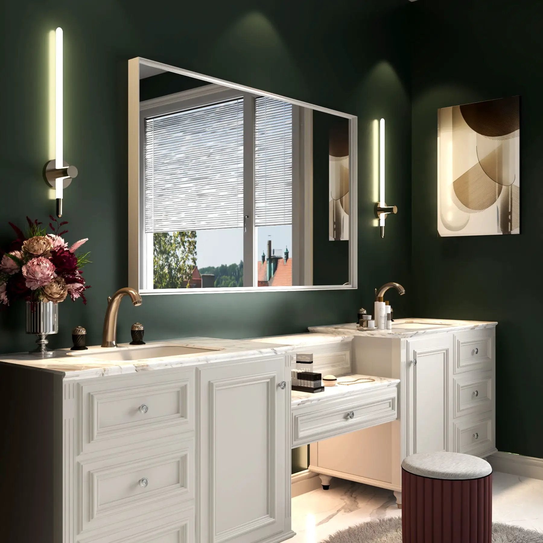 Rectangular Wall-Mounted Beveled Bathroom Mirror, Square Angle Metal Frame Wall Mounted Bathroom Mirrors For Wall (Horizontal & Vertical) - Glossy White by Unique Piece Furniture