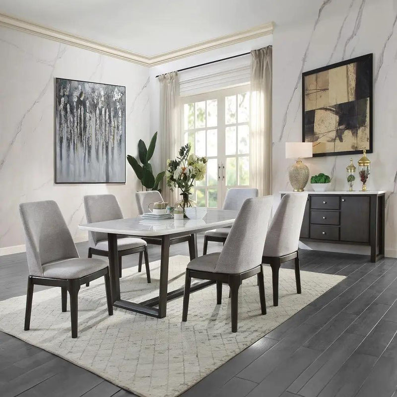 Madan - Dining Table With Marble Top - Marble Top & Weathered Gray by Unique Piece Furniture