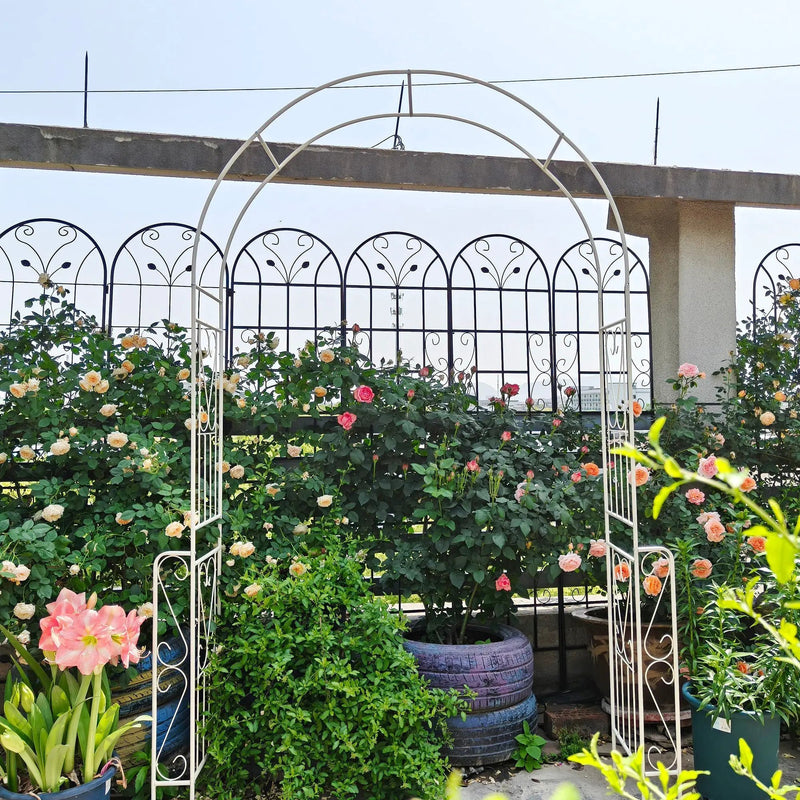 Metal Garden Arch W55'' x H94.5'' - Cream White Outdoor Arbor by HouseOfZazla