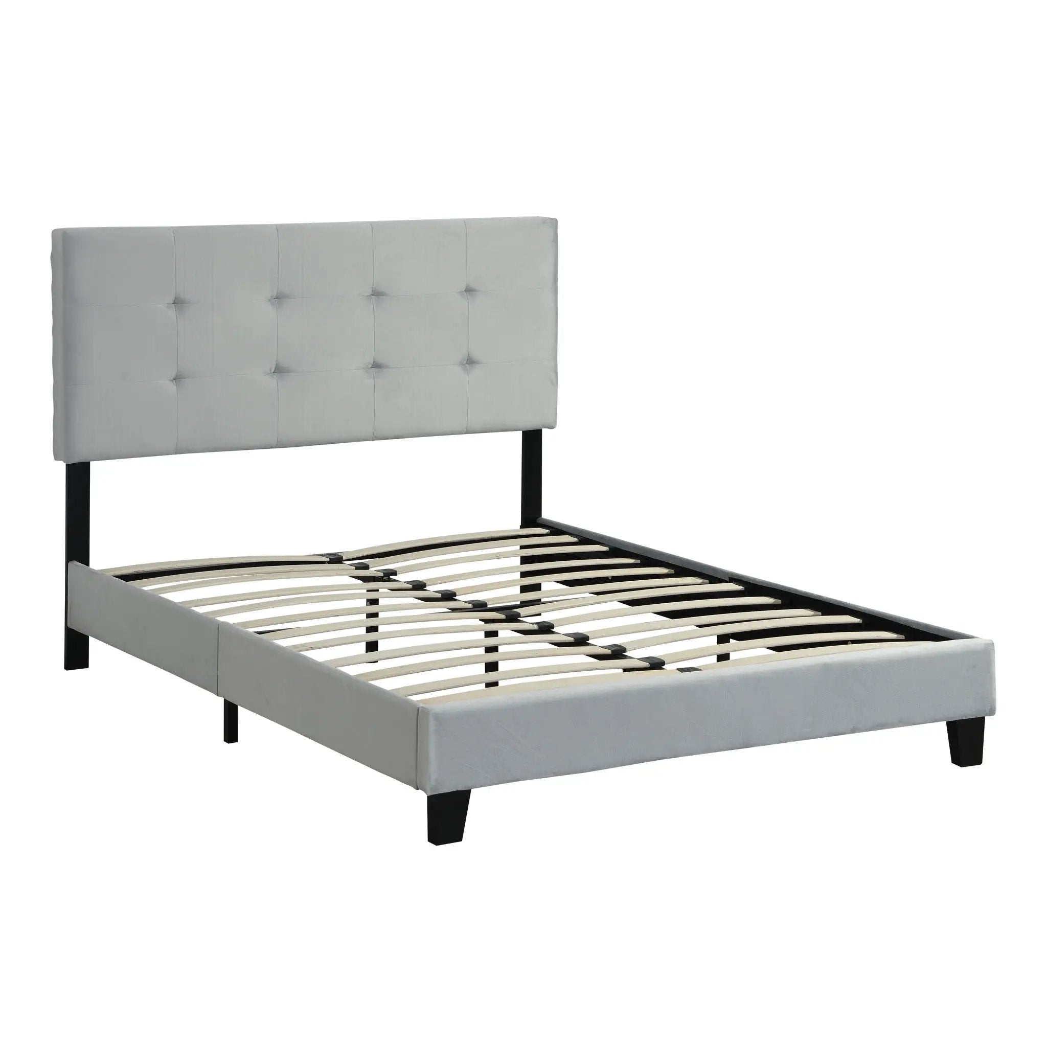 Full Size Upholstered Platform Bed Frame With Pull Point Tufted Headboard, Strong Wood Slat Support, Mattress Foundation, No Box Spring Needed - Gray by Unique Piece Furniture