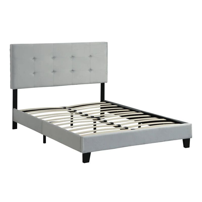 Full Size Upholstered Platform Bed Frame With Pull Point Tufted Headboard, Strong Wood Slat Support, Mattress Foundation, No Box Spring Needed - Gray by Unique Piece Furniture