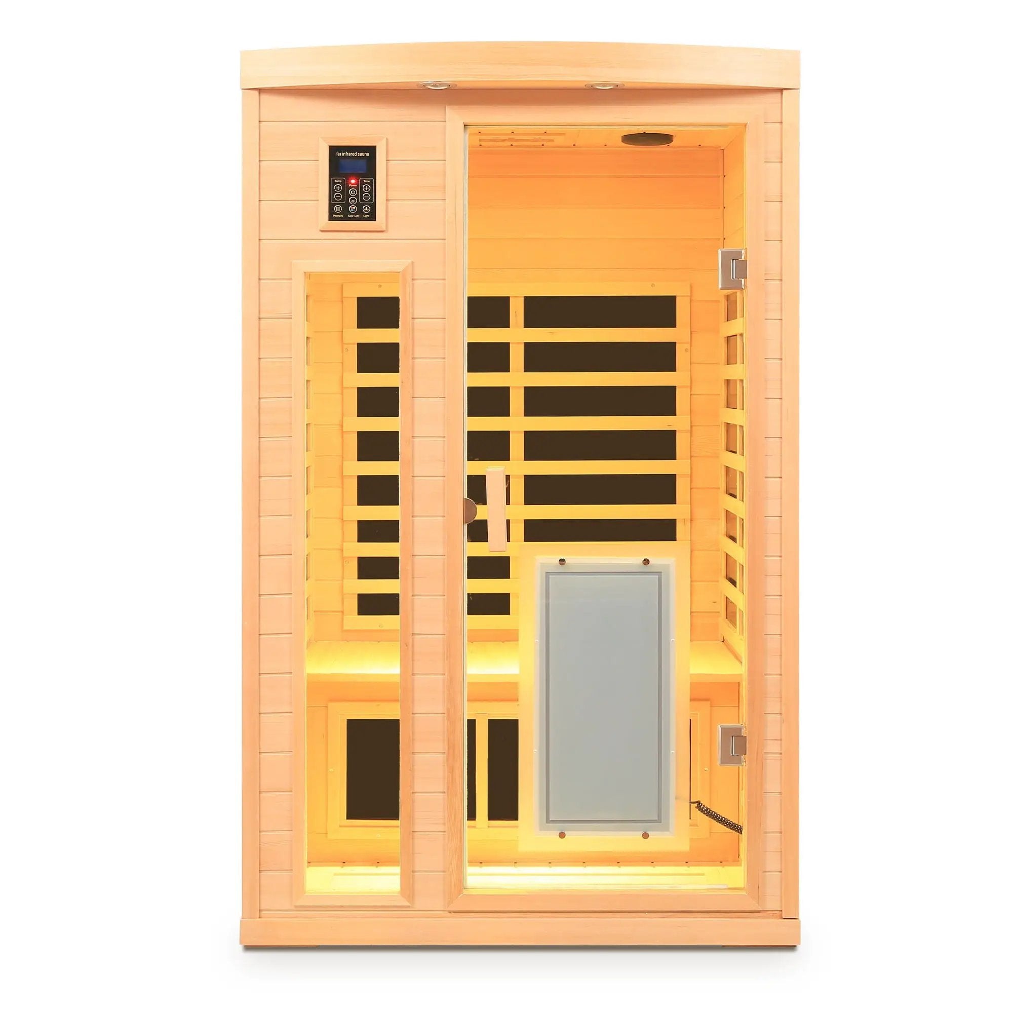 Low Emf Front Door With Heating Panel 2 Person Hemlock Far Infrared Indoor Suana Room - Natural by HouseOfZazla