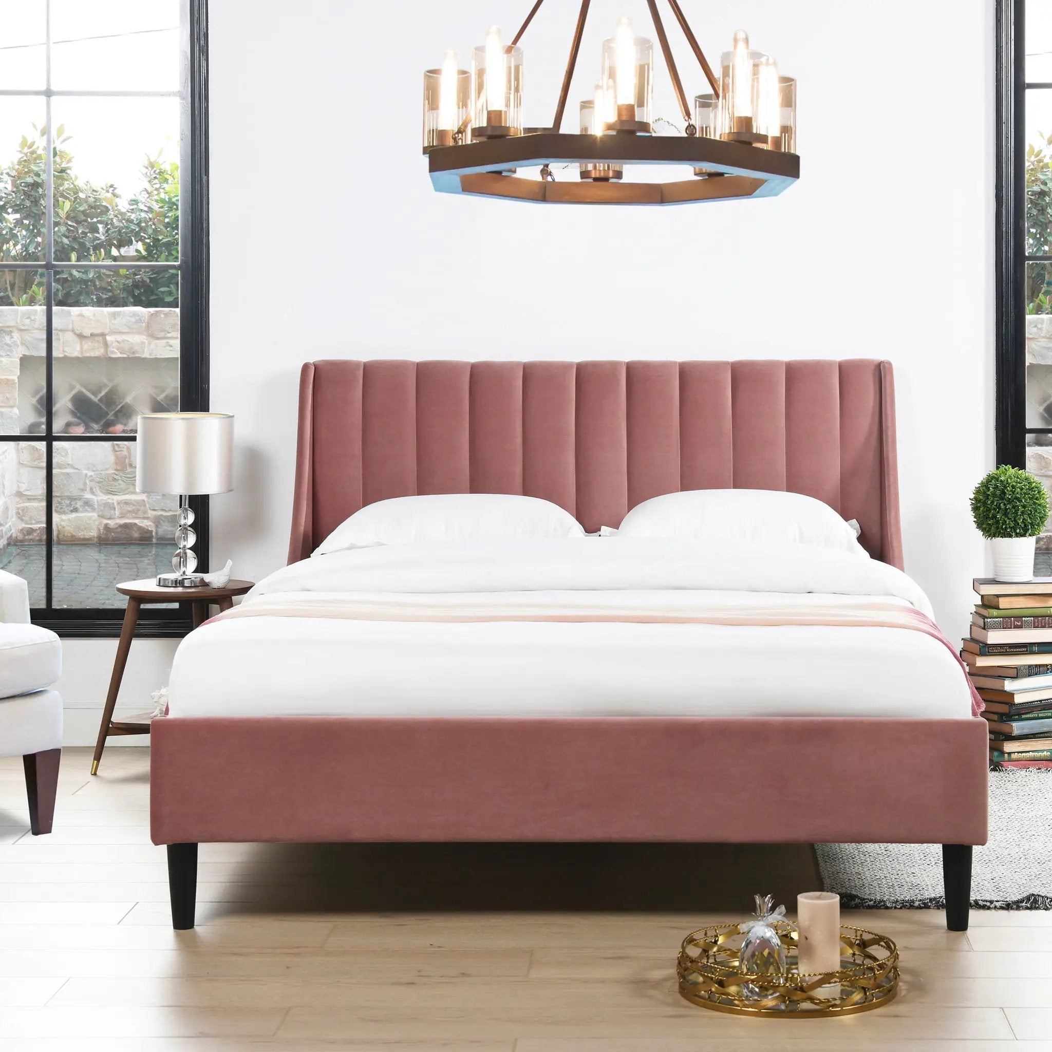 Aspen - Vertical Tufted Modern Headboard Platform Bed Set by HouseOfZazla