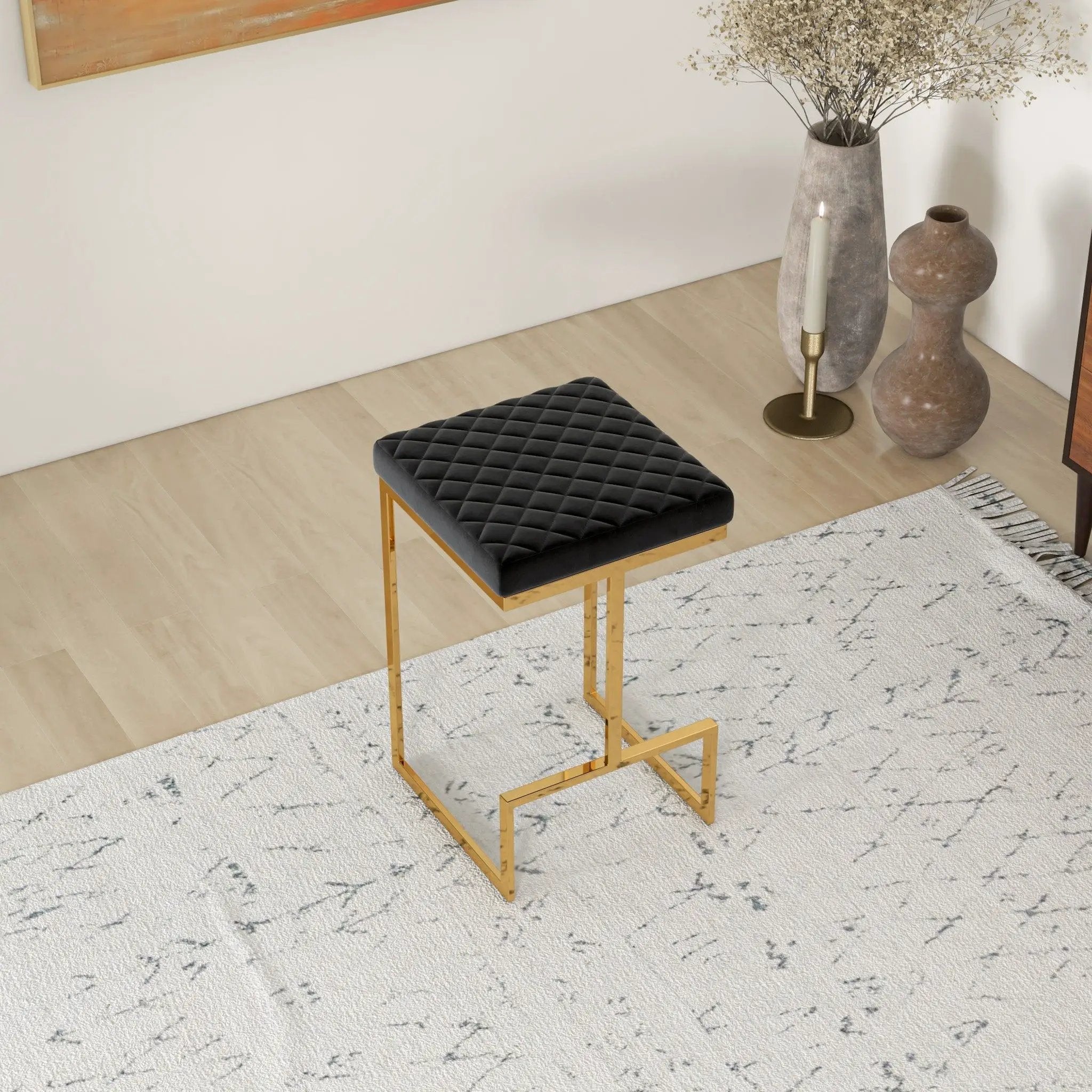 Joel - Upholstered Stool - Black / Gold by HouseOfZazla
