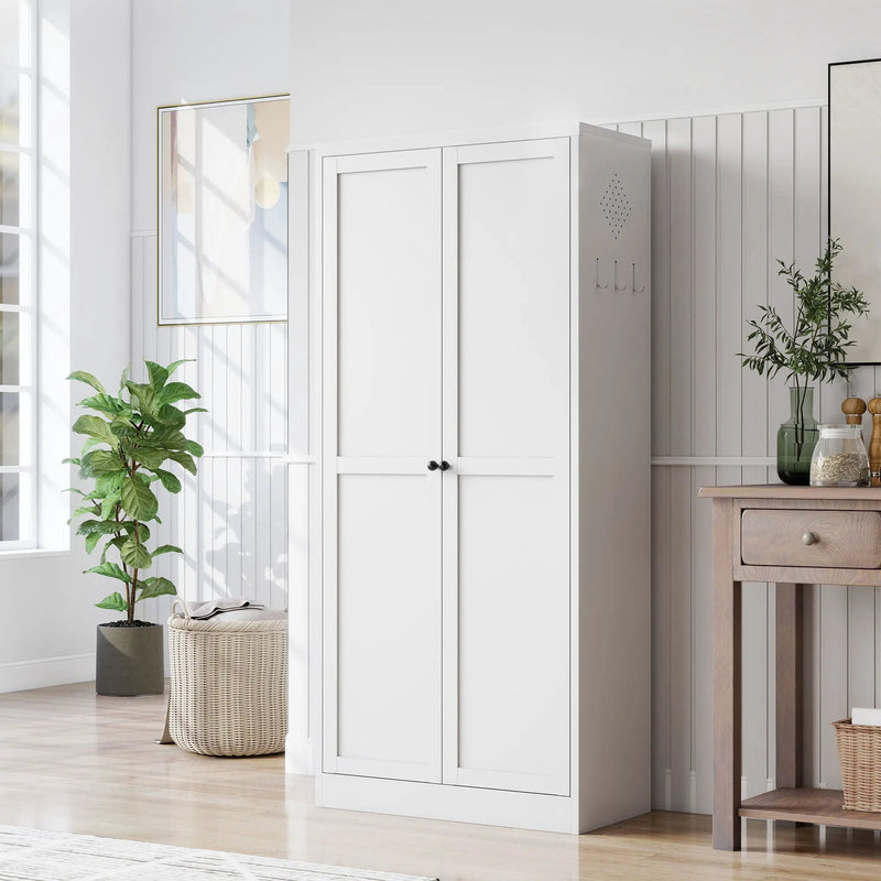 Kitchen Pantry Cabinet Adjustable Storage With 4 Shelves, Heavy Duty Freestanding Pantry Organizer - White by HouseOfZazla