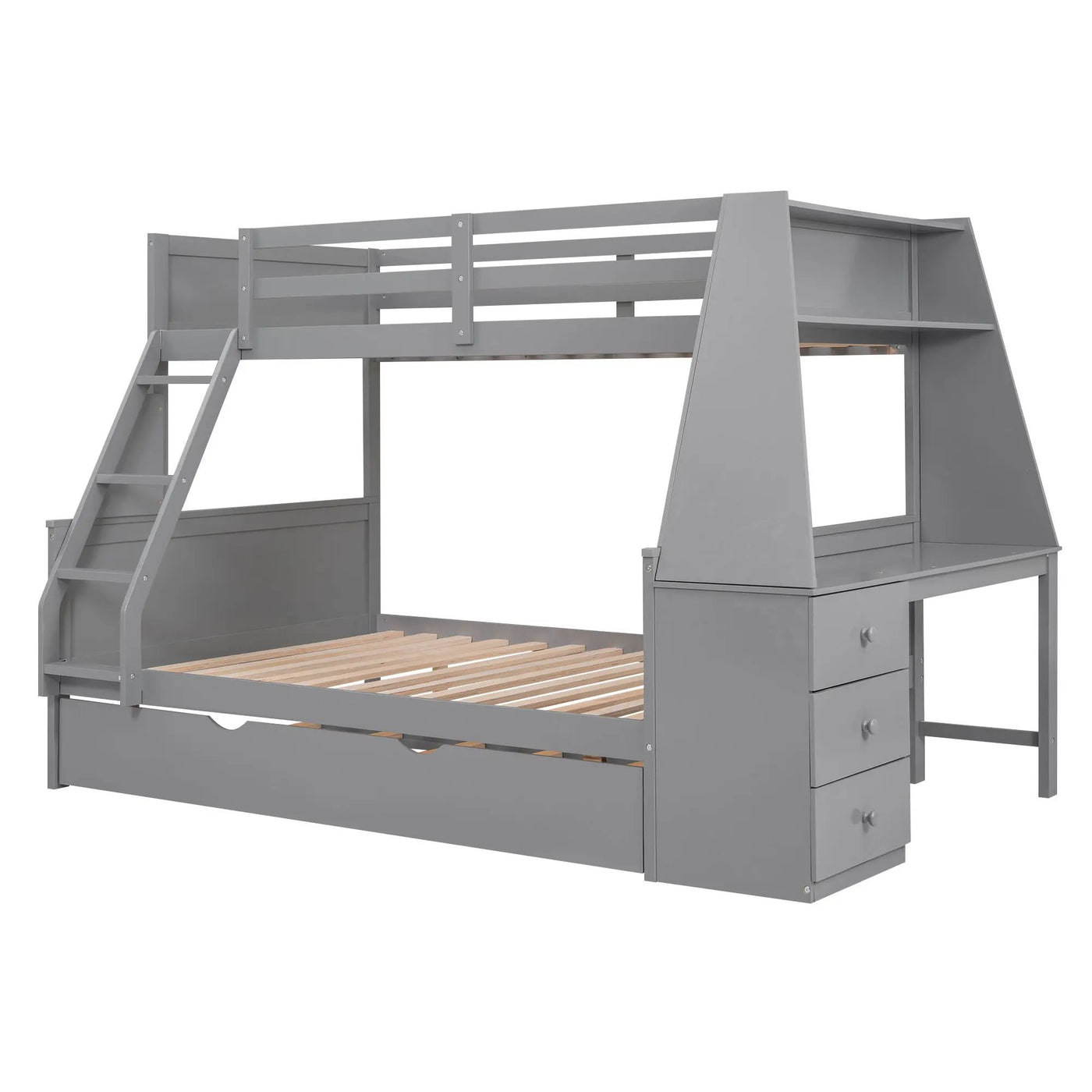 Bunk Bed With Trundle And Built In Desk, 3 Storage Drawers And Shelf by HouseOfZazla