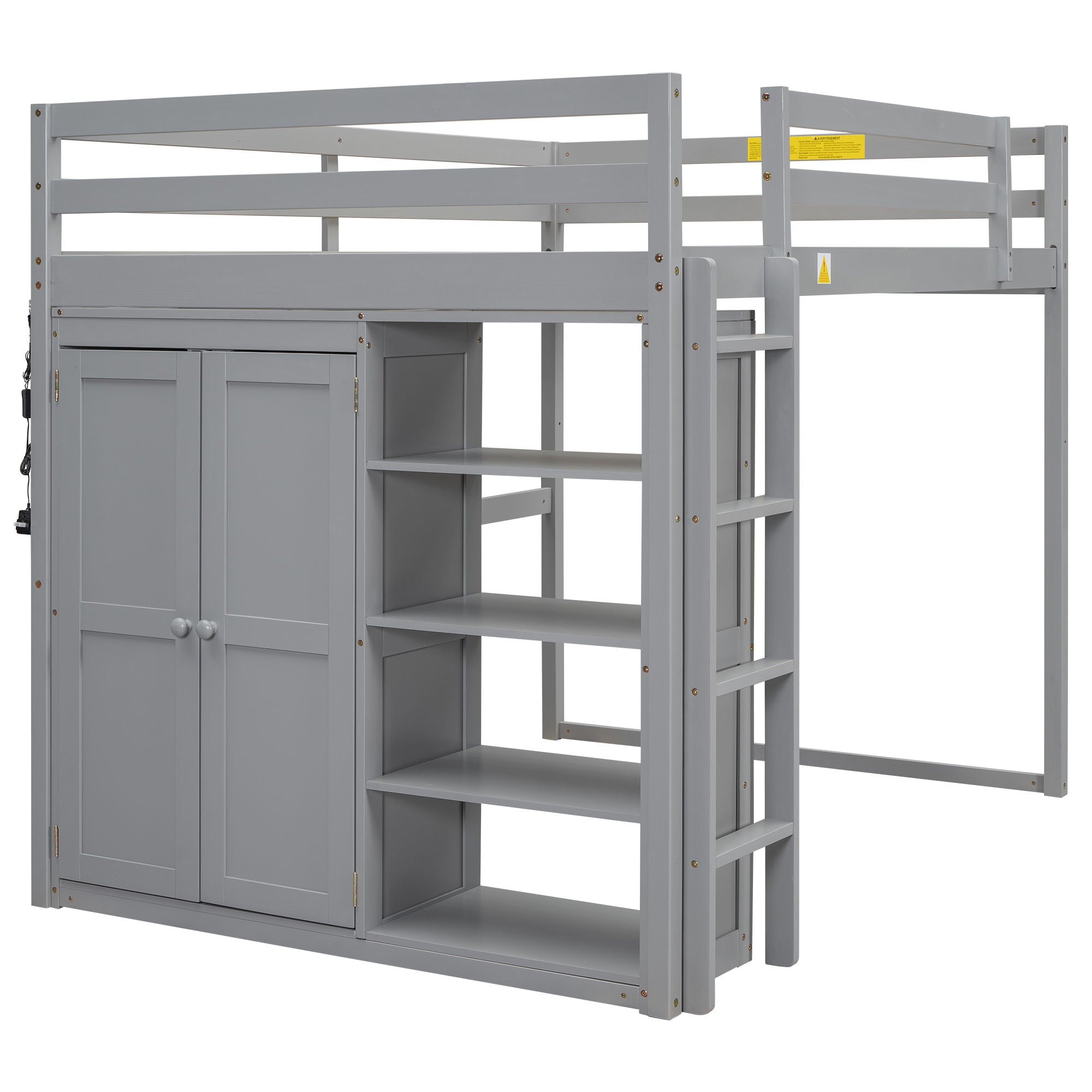 Loft Bed With Built In Wardrobe, Storage Shelves, And LED Light by HouseOfZazla