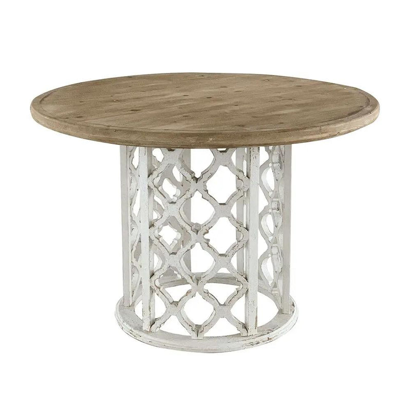 Round Wooden Dining Table With Ornate Cut Out Base - Brown / Antique White by Unique Piece Furniture