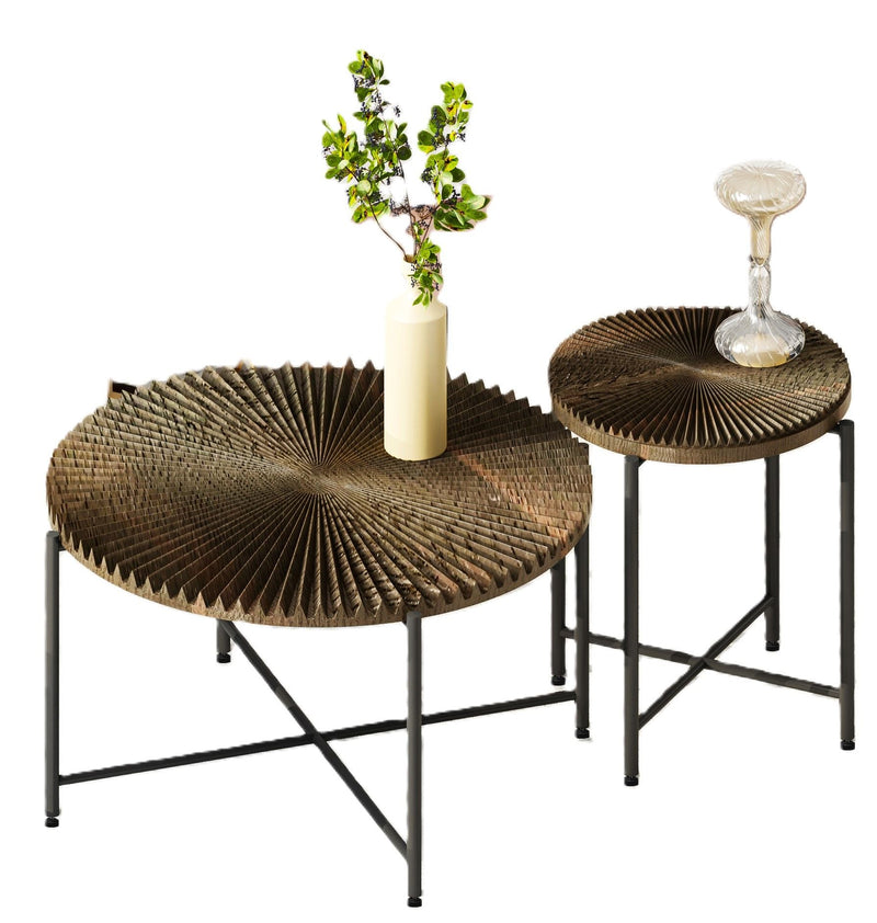 Radial - Pattern Coffee And End Table Set Waterproof Cover, Distressed Cylindrical Design (Set of 2) by HouseOfZazla