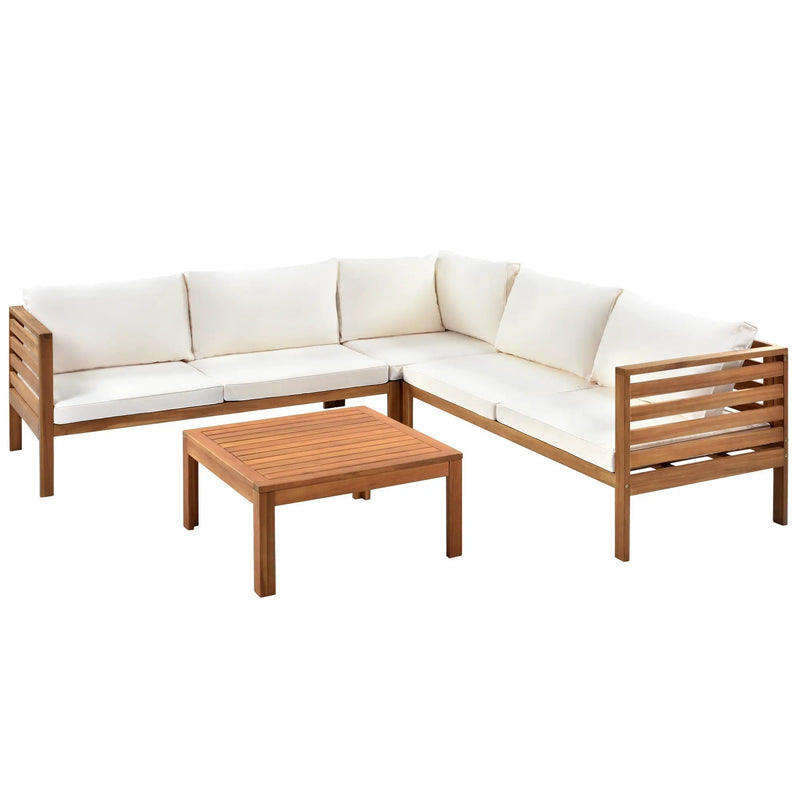 Wood Structure Outdoor Sofa Set with Beige Cushions by HouseOfZazla