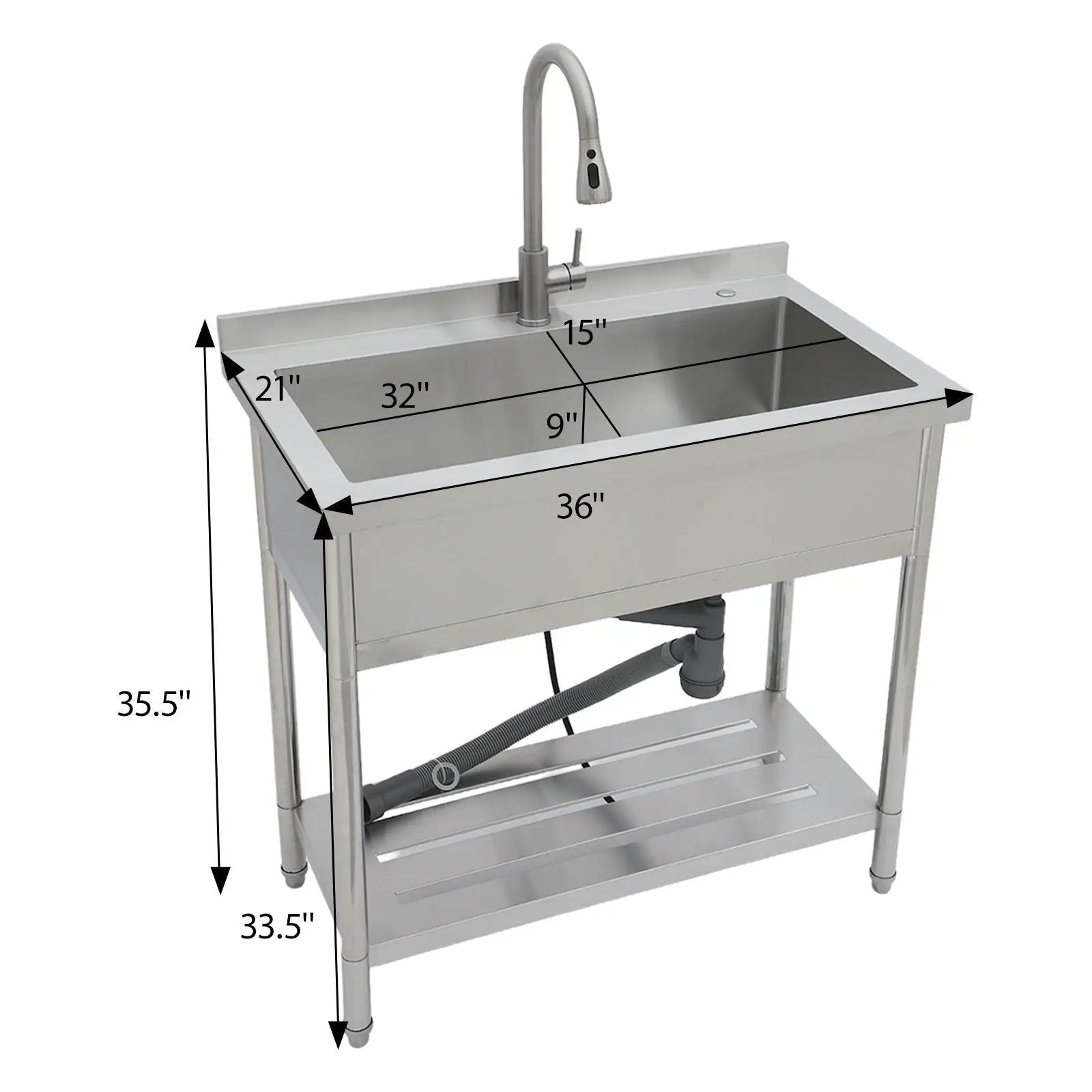 Stainless Steel Freestanding Utility Sink with Pull-Out Faucet by HouseOfZazla