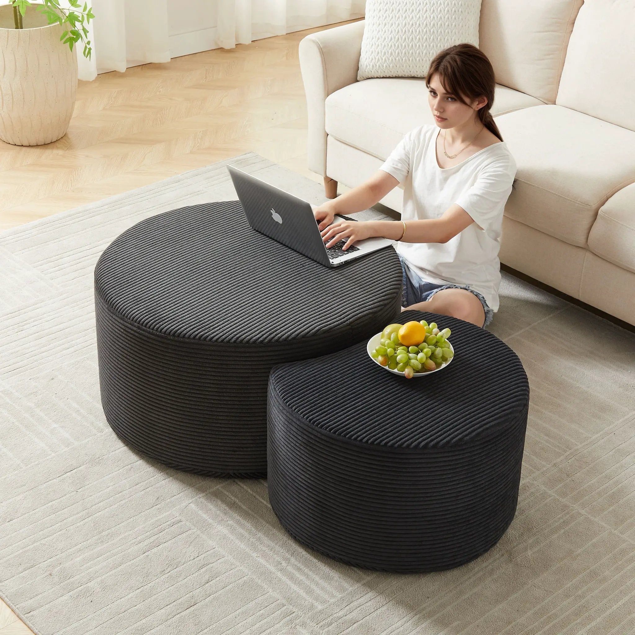 Modern Upholstered Round Coffee Table For Living Room (Set of 2) by HouseOfZazla