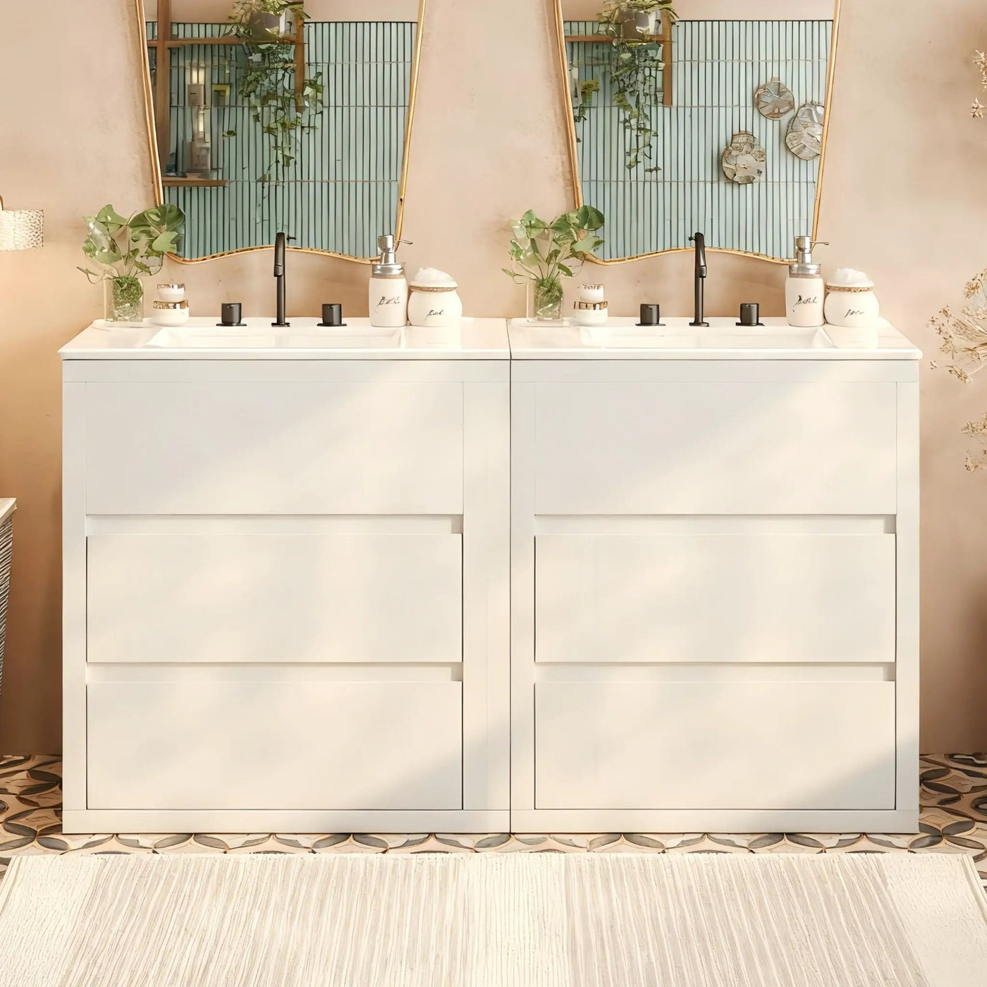 Double Sinks Bathroom Vanity Set with 2 Ceramic Basins by HouseOfZazla