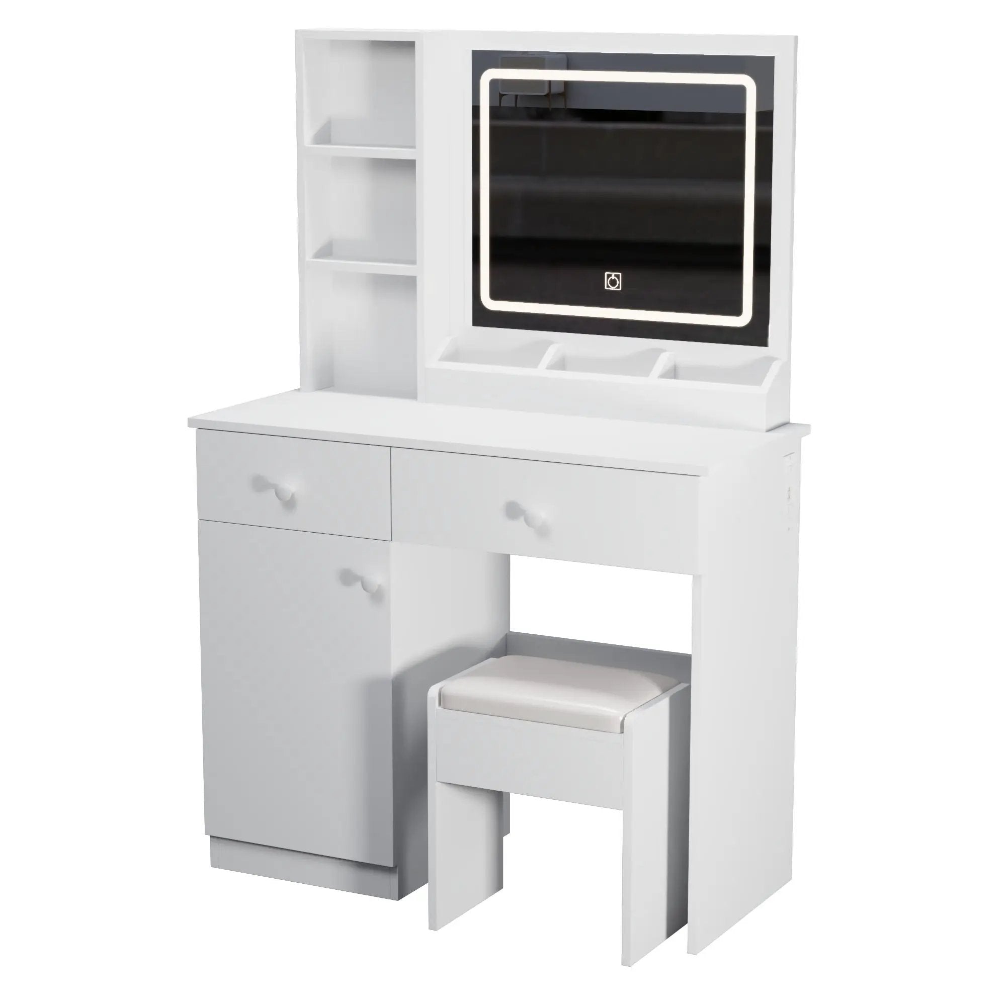 Fashion Vanity Desk With Mirror And Adjustable Lights, Makeup Table Set With 2 Drawers - White by Unique Piece Furniture
