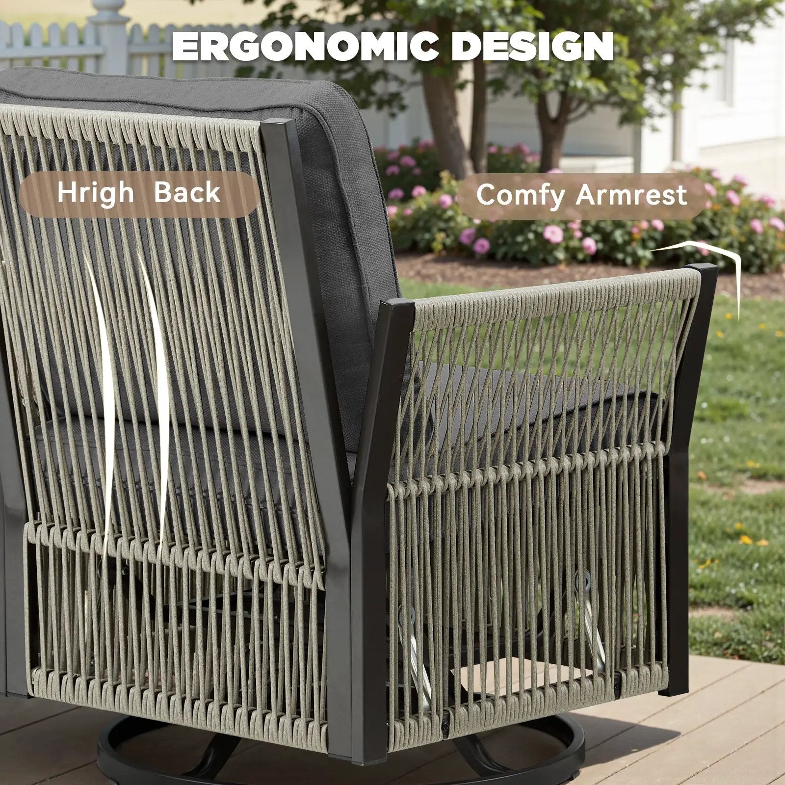 Swivel Outdoor Chairs Set of 2 with Side Table, 3 Pieces Wicker Furniture Set by HouseOfZazla