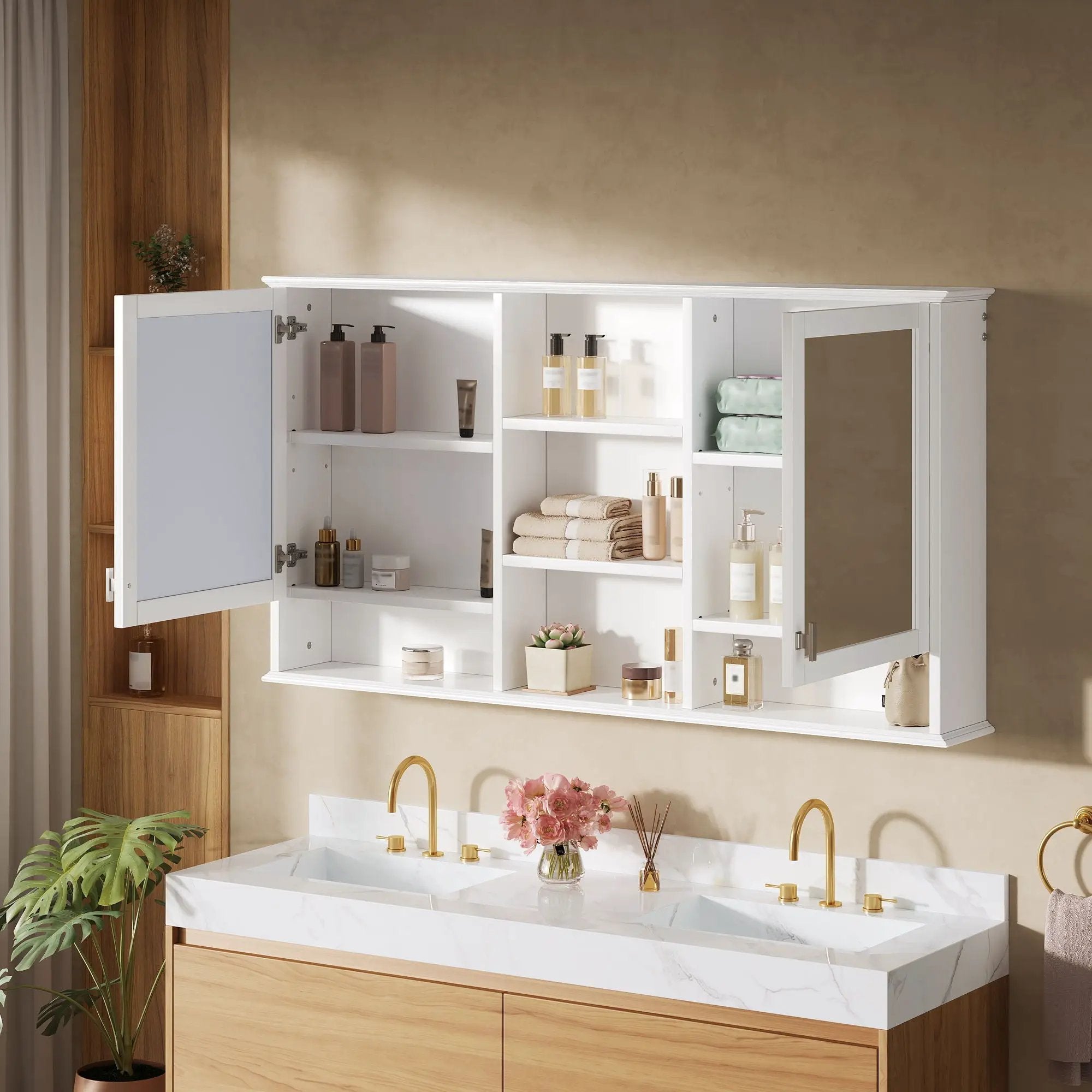 Wall Mount Mirror Cabinet With Adjustable Shelves - White by HouseOfZazla