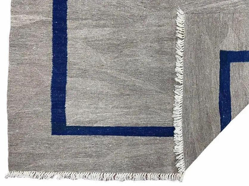 Geometric Turkish Kilim Rug 5' 7" x 7' 9", Flatweave Carpet, Minimal Design, Anatolian Carpet, Gray, Geometric, Dark Blue, Hand-Knotted, New by Jewel Rugs