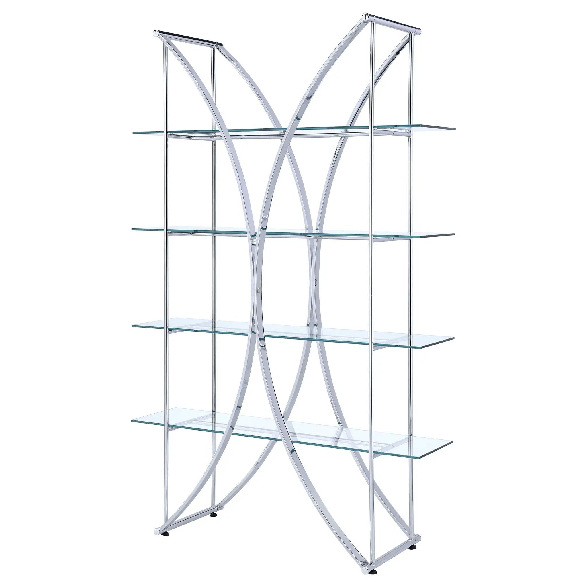 Larson 73-inch 4-shelf Glass Bookshelf Chrome by Unique Piece Furniture