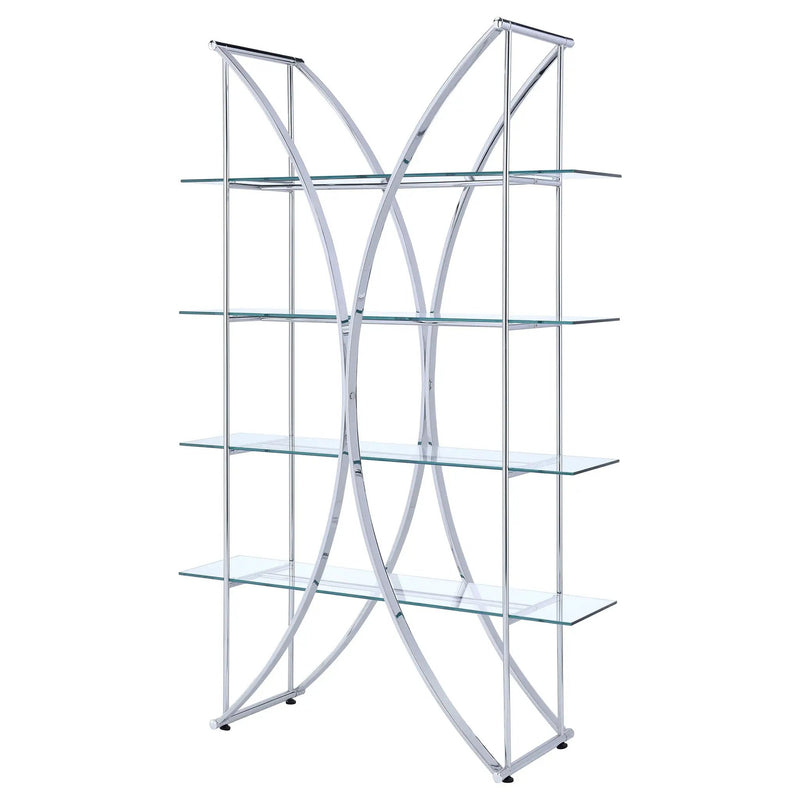 Larson 73-inch 4-shelf Glass Bookshelf Chrome by Unique Piece Furniture