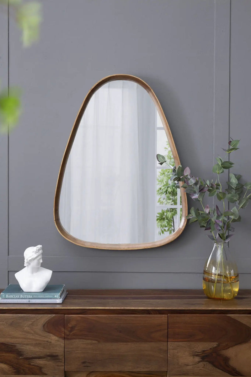 Irrgeular Mirror With Frame, Wall Mirror For Living Room Bathroom Entryway - Brown by HouseOfZazla