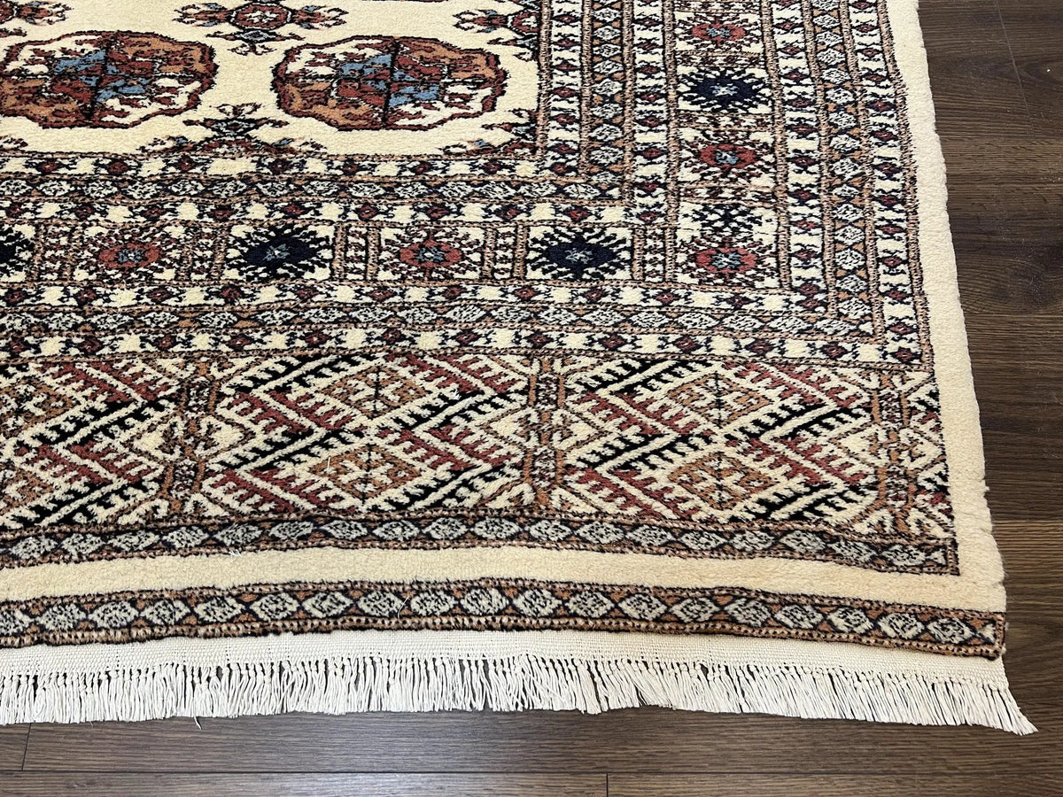 Pakistani Bokhara Rug 8x10, Wool Turkoman Carpet, Ivory/Cream by Jewel Rugs